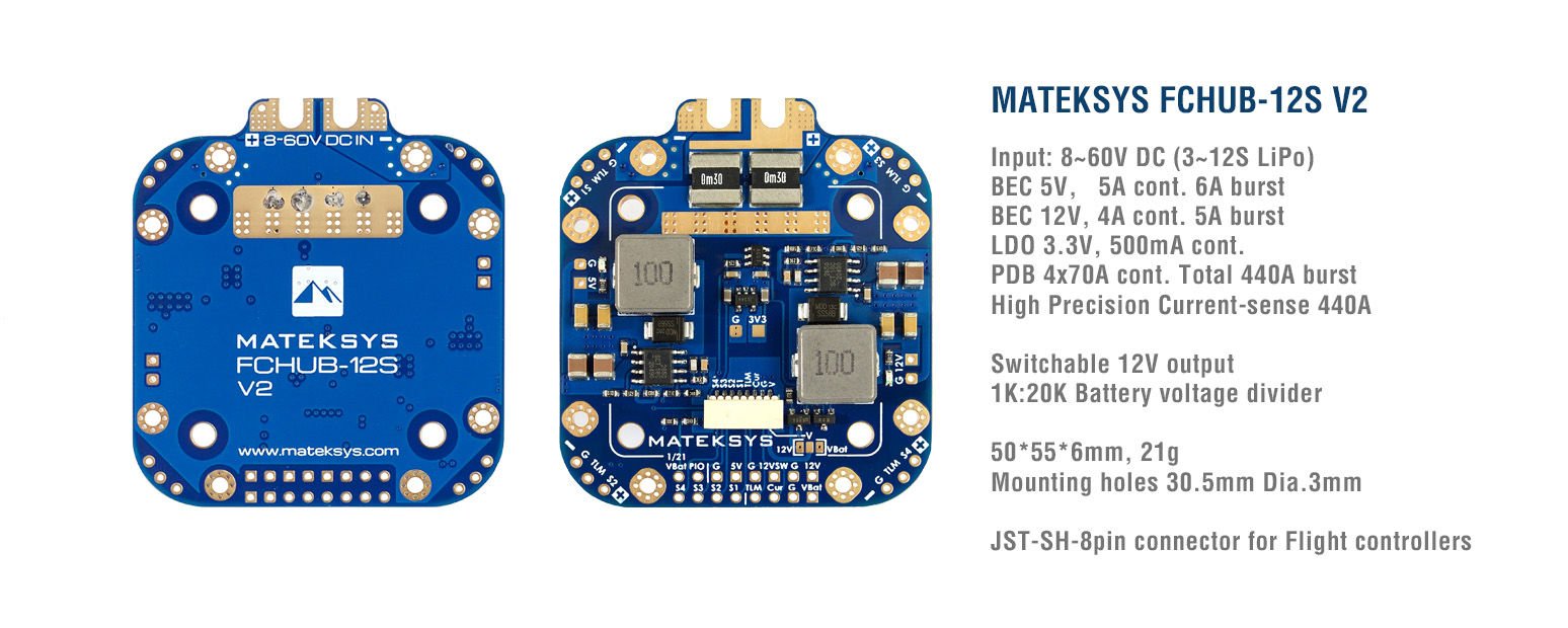 FCHUB-12S V2 w/ Curr440A, 5V & 12V