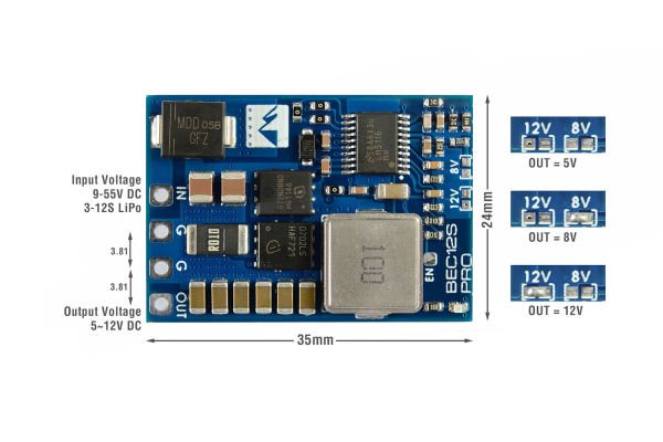 BEC12S-PRO, 9-55V to 5/8/12V-5A