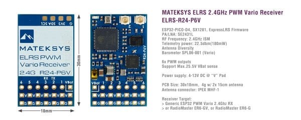 ELRS 2.4GHz PWM Vario Receiver, ELRS-R24-P6V