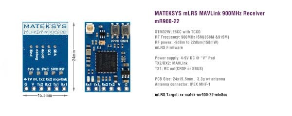 MATEKSYS mLRS MAVLink 900MHz Receiver, mR900-22